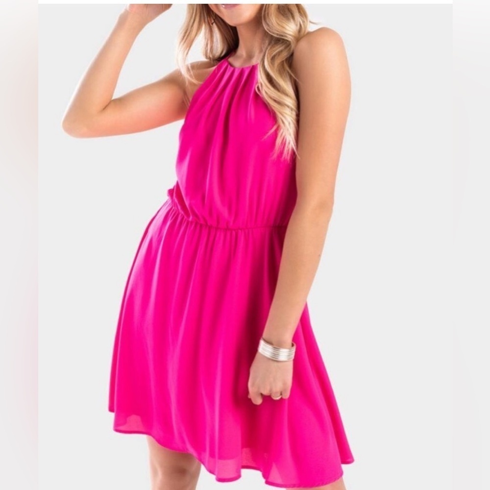 Blue Rain Francesca's Pink Halter Mini Sundress Cocktail Events Small EUC